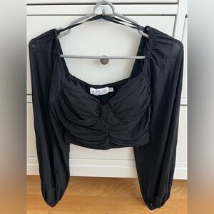 Petal & Pup Black Ruched Long Sleeve Top